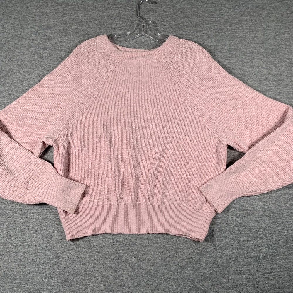 Free People Sweater Womens Medium Pink Ribbed Knit Raglan Crewneck Pullover - Picture 2 of 11